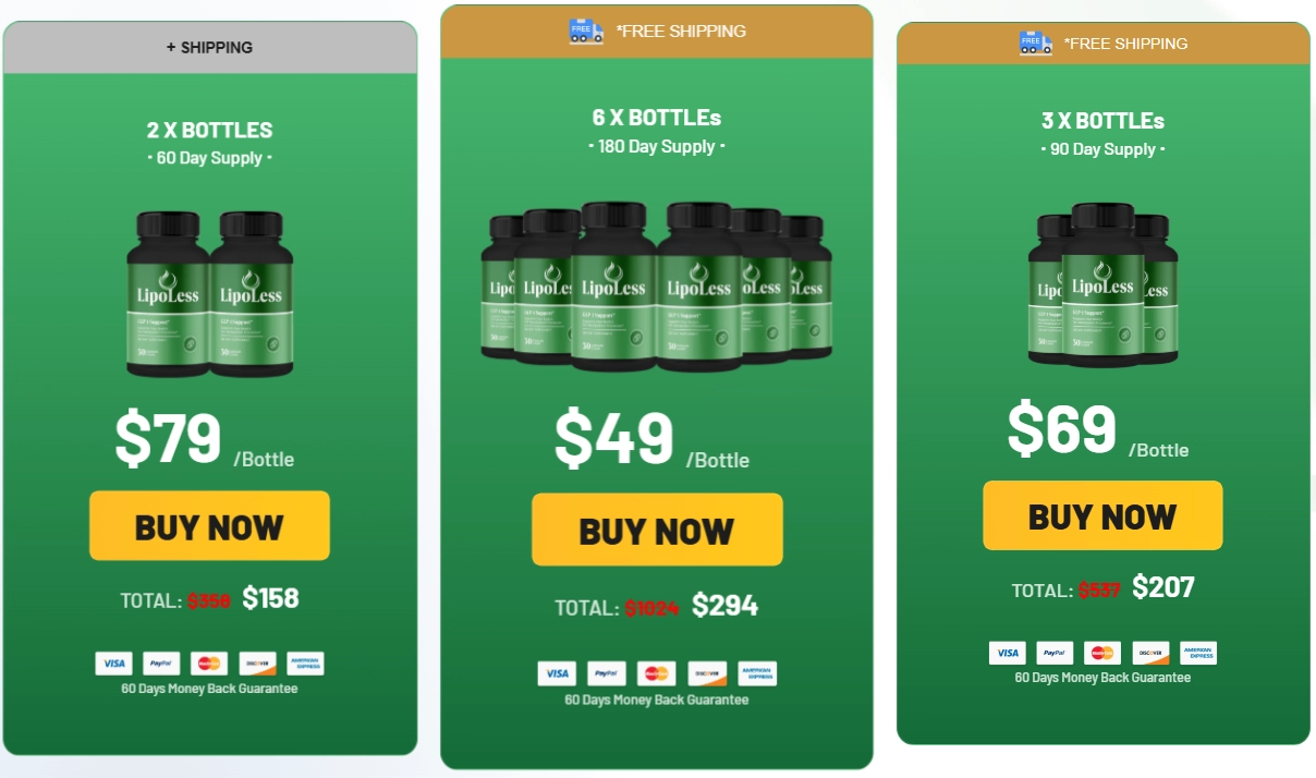 Lipoless Lipo Less weight loss supplement packages and special pricing deals